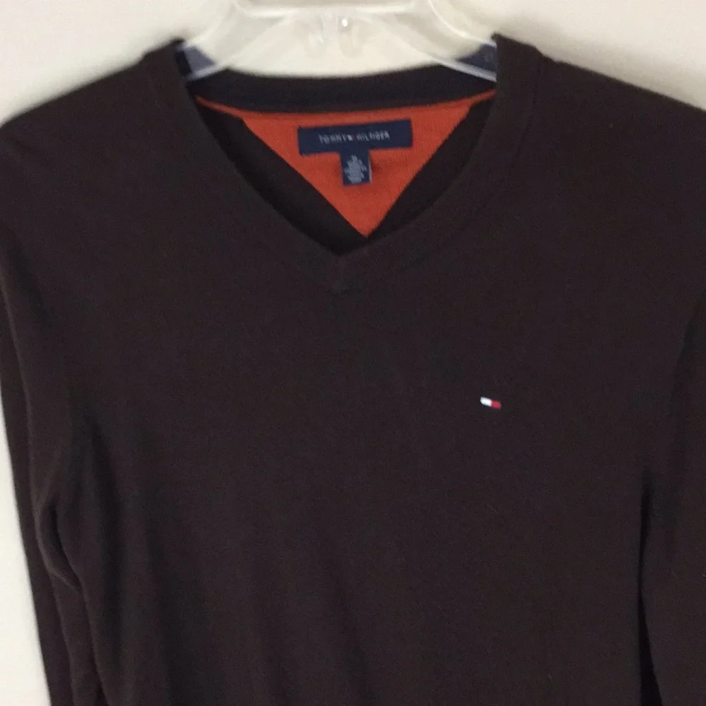 Tommy Hilfiger Brown V-neck Cotton Sweater Size Medium